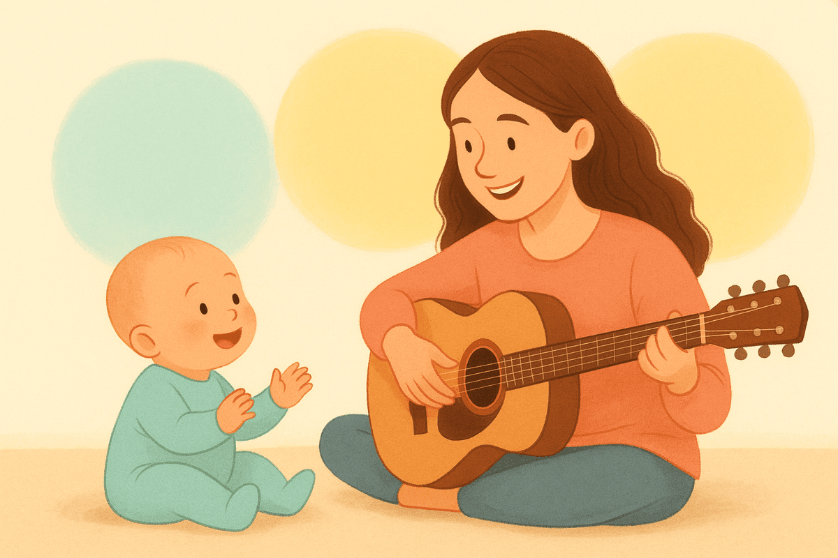 Bebé feliz jugando con instrumentos musicales